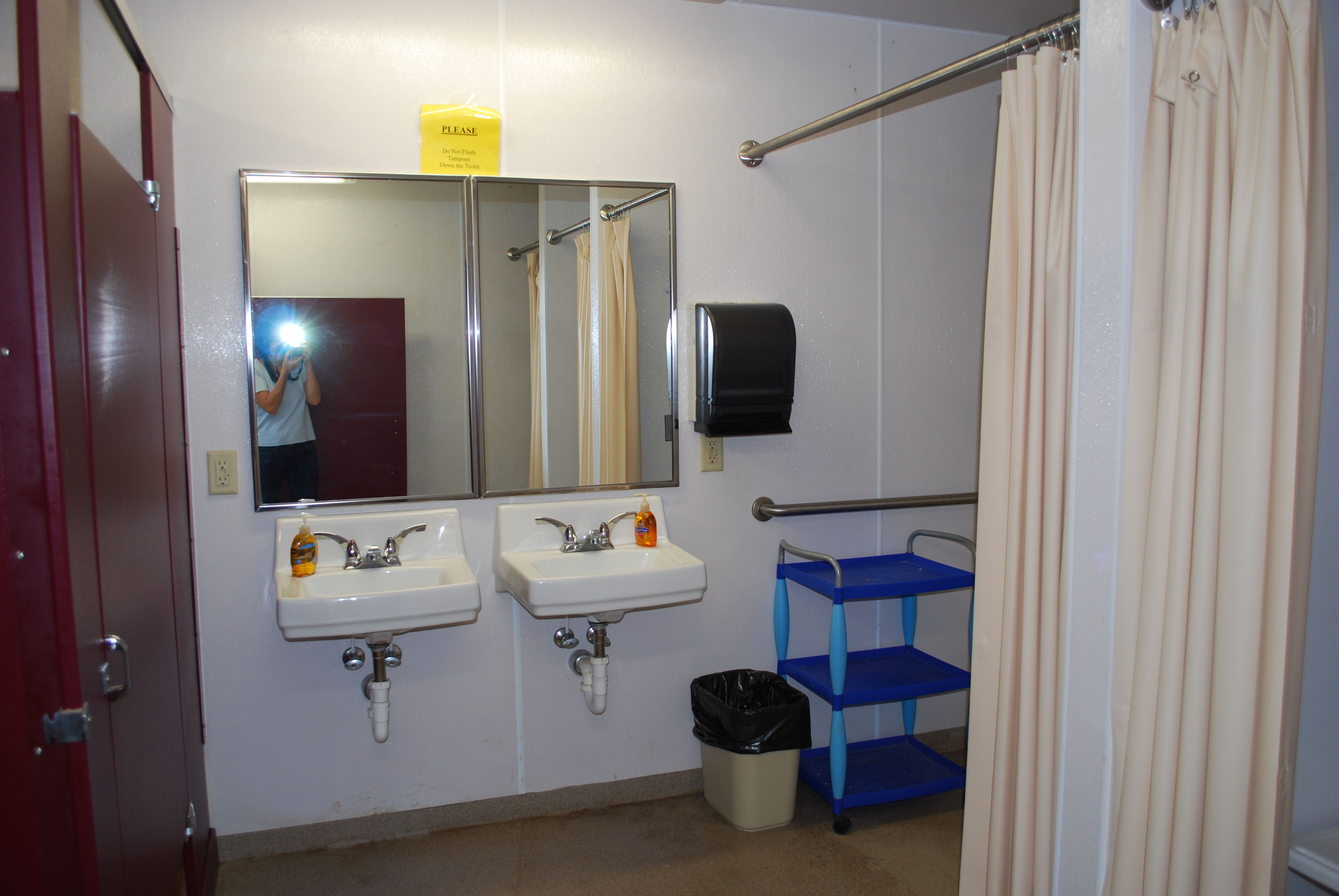 Hester restroom with sinks and mirror